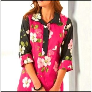 Soft Surroundings Floral‎ Tunic Top Button Down Long Sleeve Pink XL